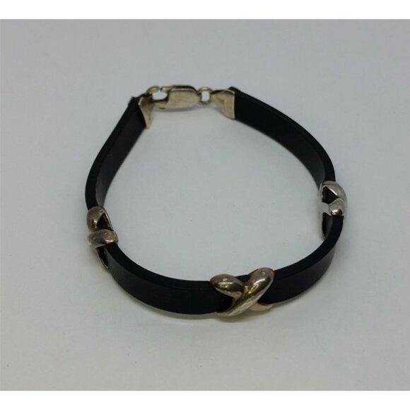 Black rubber bracelet with sterling silver stations, edgy, goth, punk UNISEX. - Picture 3 of 3